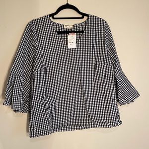 Checkered Flare Sleeve Blouse